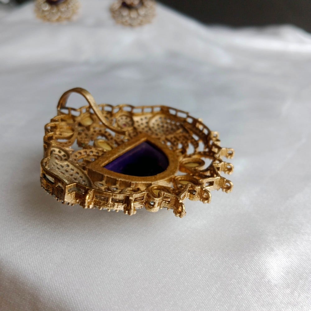 Handmade Brass Metal Jewellery Purple Stone Maang Tikka Set